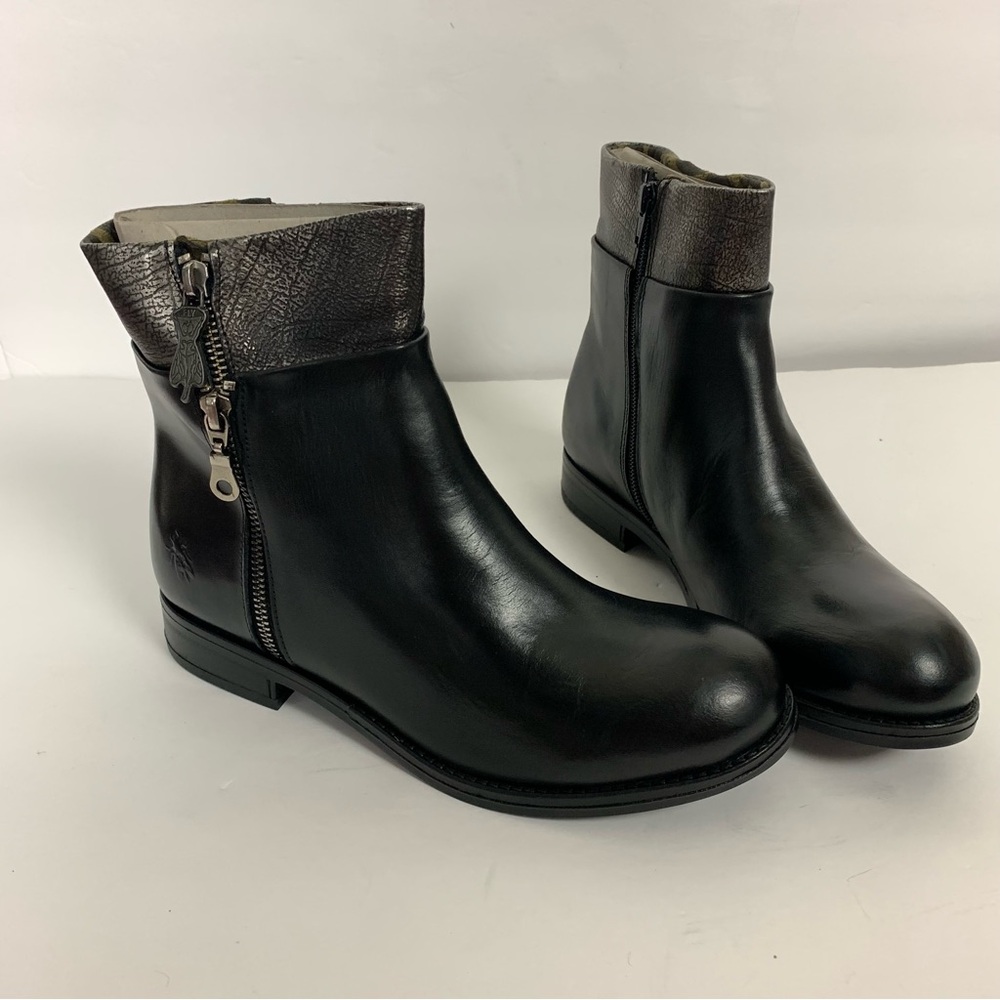 NWT FLY London Leather Zip-Up Ankle Boots Abys Black size 40 - Picture 10 of 13